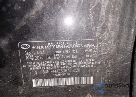 2013 Hyundai Elantra Limited z USA, uszkodzony, nr VIN 5NPDH4AE6DH423220